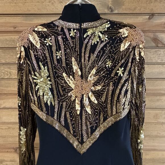 Bob Mackie Evening Bolero Dress Black Gold Beaded Vintage Size 4 1980’s - Picture 10 of 16